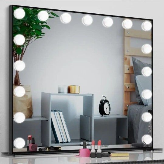 Black Lighted Vanity Mirror, Makeup Mirror with 17 Dimmable LED Bulbs