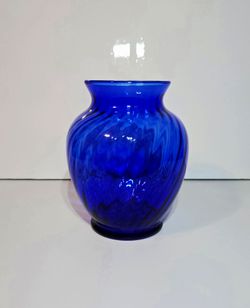 Indiana Glass 'Illusions' Cobalt Blue Vase 6.5" Vintage MCM Home Decor