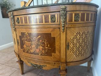 Gorgeous Estate Marble And Wood Console Buffet Credenza