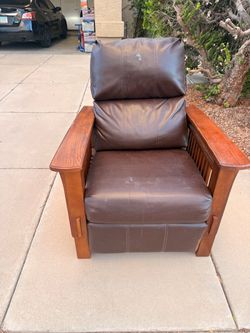 Mission Style Wood and Faux Leather Recliner