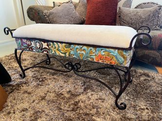 Stunning Art Deco Wrought Iron Bench – Hand-Painted Detail