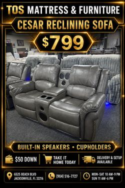 Reclining Sofa with Built-In Speakers 🚚WE DELIVER🚚