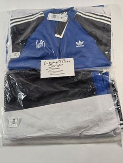Adidas x korn blue/black sequin full tracksuit jacket and pants new with tags medium