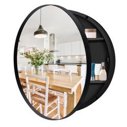 Eruner 24 X 24 Inch Round Medicine Cabinet With Mirror, Surface Mount Only, Black Metal Frame Bathroom Mirror Cabinet, Modern Shatterproof Vanity Mirr