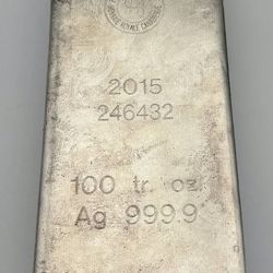 100 Troy Ounce 2015 Royal Canadian Mint 999.9 Silver Bar