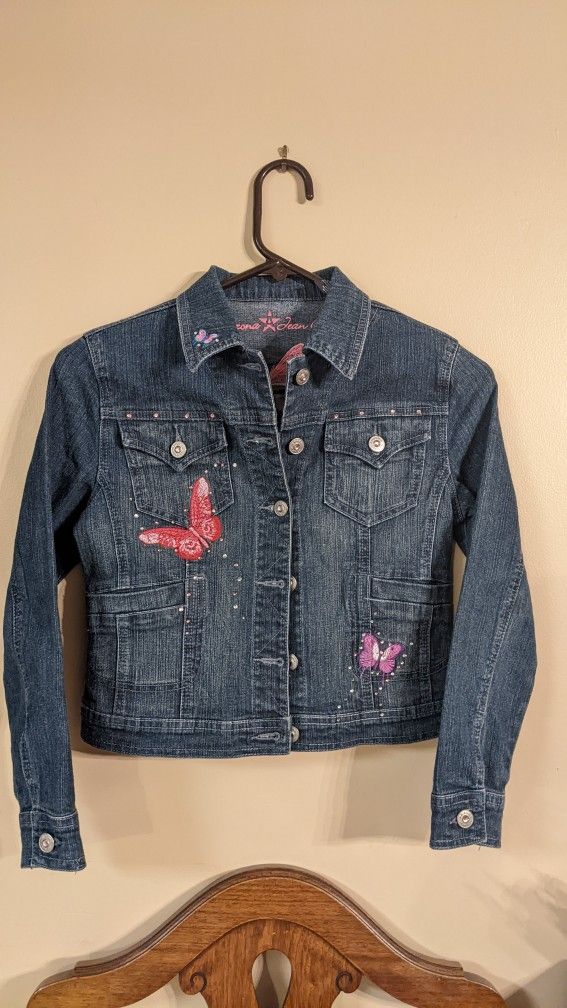Jean Jacket. Girls Medium. Butterflies With Diamonds
