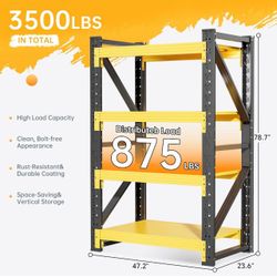 Heavy Duty 4-Tier Metal Garage Storage Rack (4ft W x 6.5ft H) - Black & Yellow