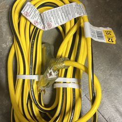 Vividflex 50 ft. 12/3 Heavy Duty Indoor/Outdoor Triple Tap Extension Cord with Lighted Ends, Yellow