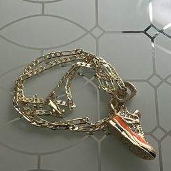 Orange Sneakers Gold Plated Pendant With Chain Necklace 20” 3mm