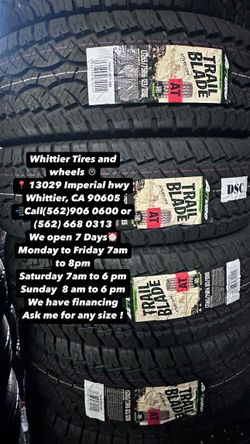 SET OF NEW TIRES, LT265/75R16 ATTURO AT , INCLUDING MOUNTING AND BALANCING. ASK ME FOR ANY SIZE OR BRAND
