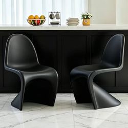 Modern dining chair, stackable accent chair, matte black, material: polypropylene