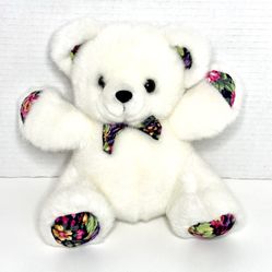 Vintage Steven Smith Stuffed Animals Inc. White & Floral Pattern Teddy Bear Stuffed Plush