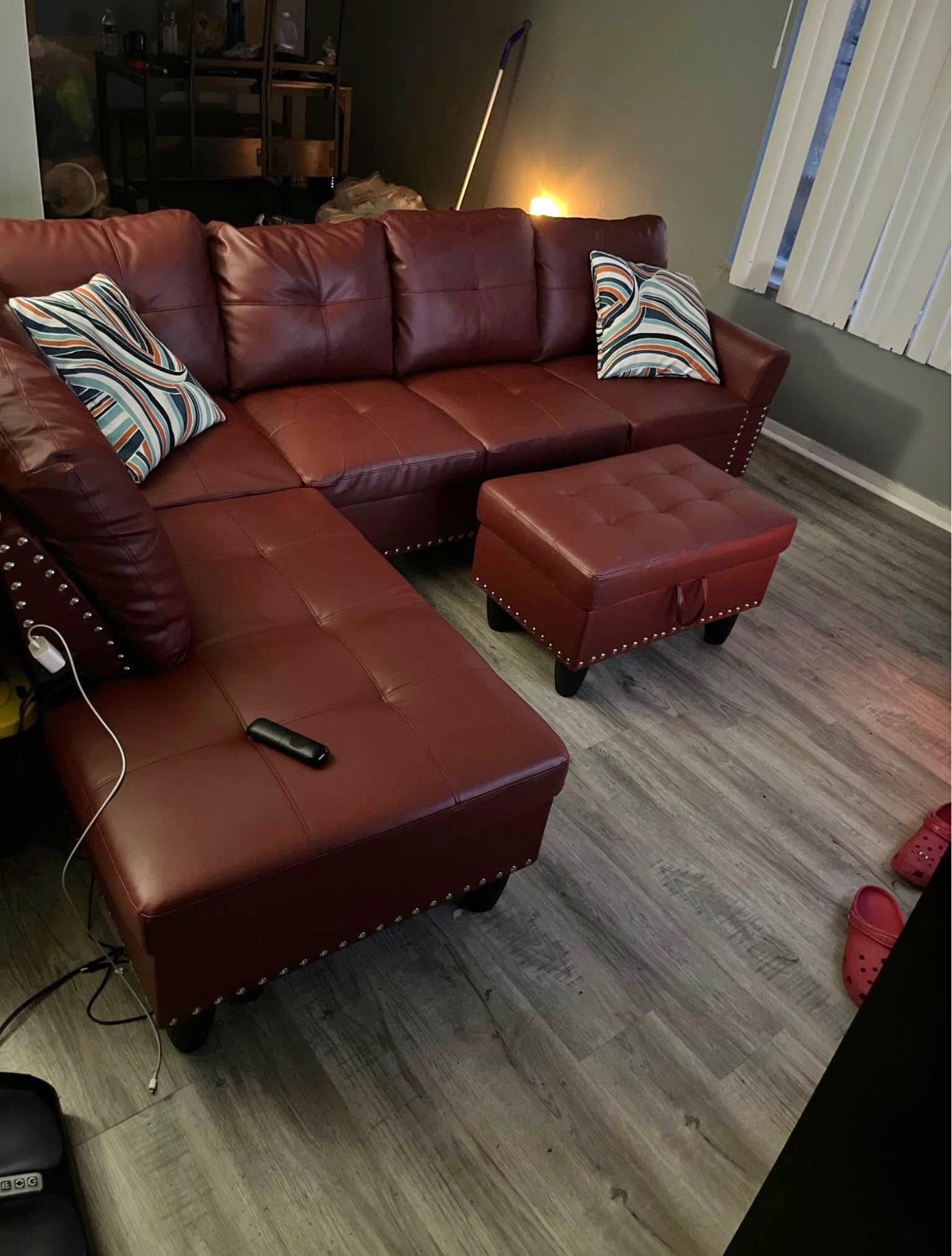 Red Leather L Shaped Sectional Couch