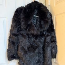 Faux fur black coat, like new worn once size M