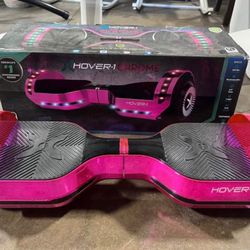 Hover-1 Chrome Hoverboard, Pink, LED Lights, Bluetooth Speaker, 6.5 in Tires, 220 lbs Max weight, 7 MPH