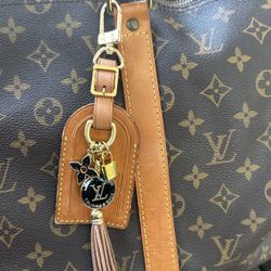 Authentic Louis Vuitton Leather Luggage Name Tag Bag Keychain 