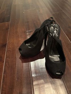 Giuseppe Zanotti Black Suede Peep-Toe Slingback Pumps