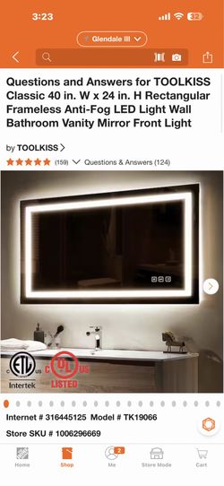 Questions and Answers for TOOLKISS Classic 40 in. W × 24 in. H Rectangular Frameless Anti-Fog LED Light Wall Bathroom Vanity Mirror Front Light