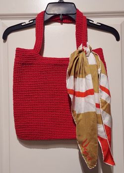 CROCHET RED TOTE BAG WITH SCARF  ( HANDMADE) ❤️PRICE IS FIRM!!