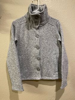 Gray Marled Button-Up Fleece Jacket XS