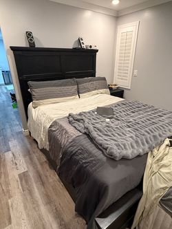 Black Wood Queen Bed Frame with Tall Headboard