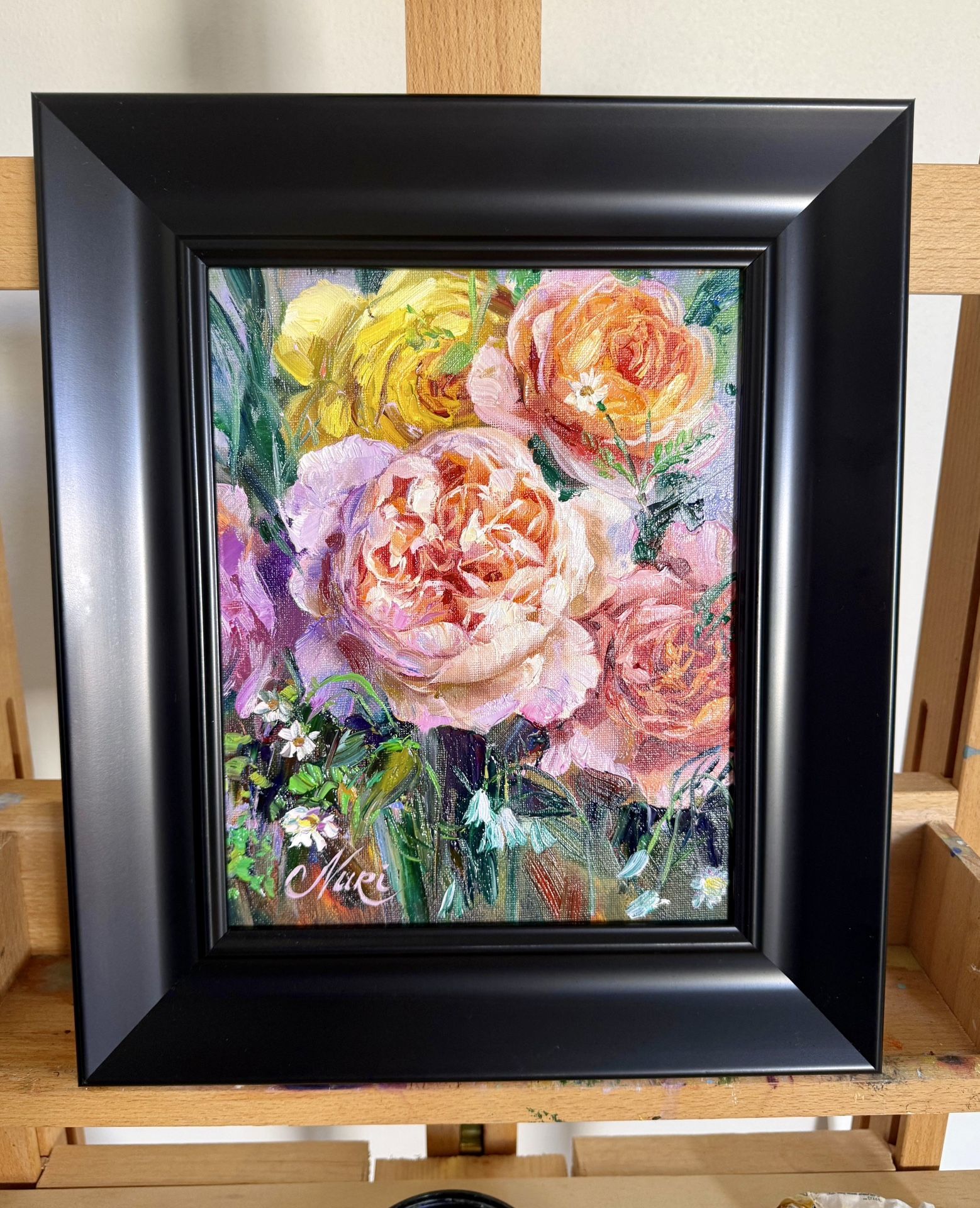 Framed Floral Oil Painting By Nuri Alieva «Blooming Symphony» , flower Artwork