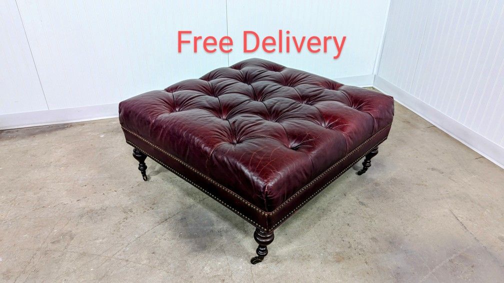 Tufted Suffolk Leather Ottoman by Walter E Smithe