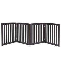 Foldable Pet Fence Home Entryway Doorway Indoor Dog Fence Pet Gate 4 Panels with Protector Feet MDF Brown