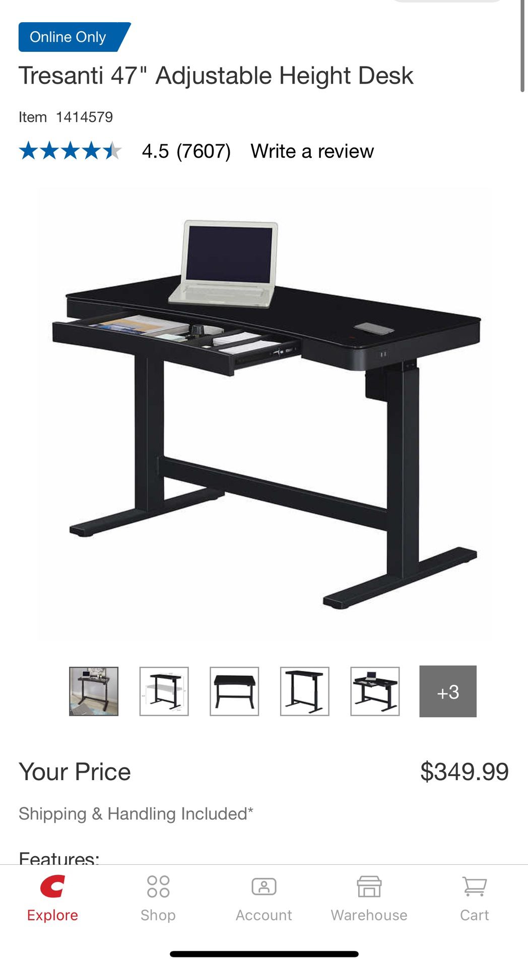 Tresanti Adjustable Height Sit/Stand Tech Desk