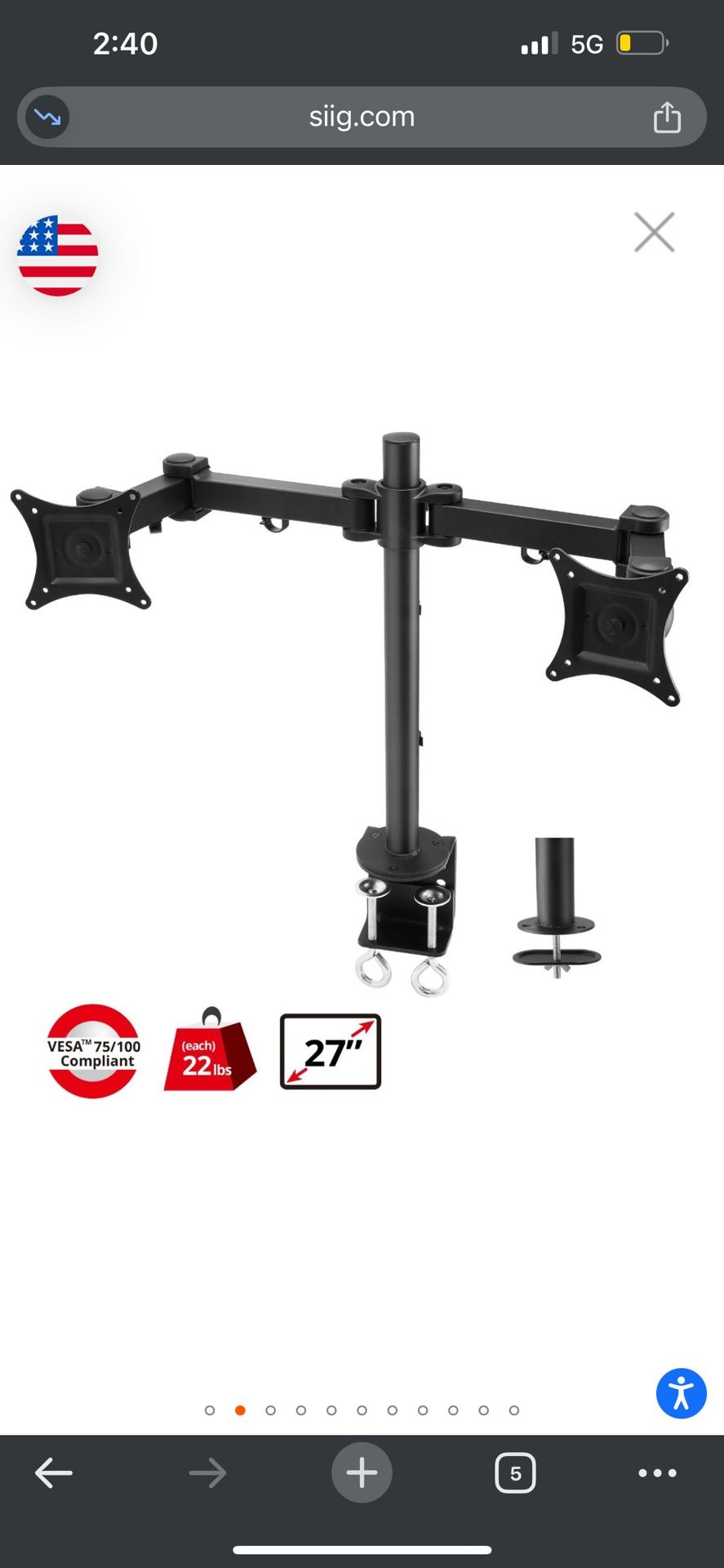 Articulating Dual Monitor Desk Mount - 13" to 27” Monitors