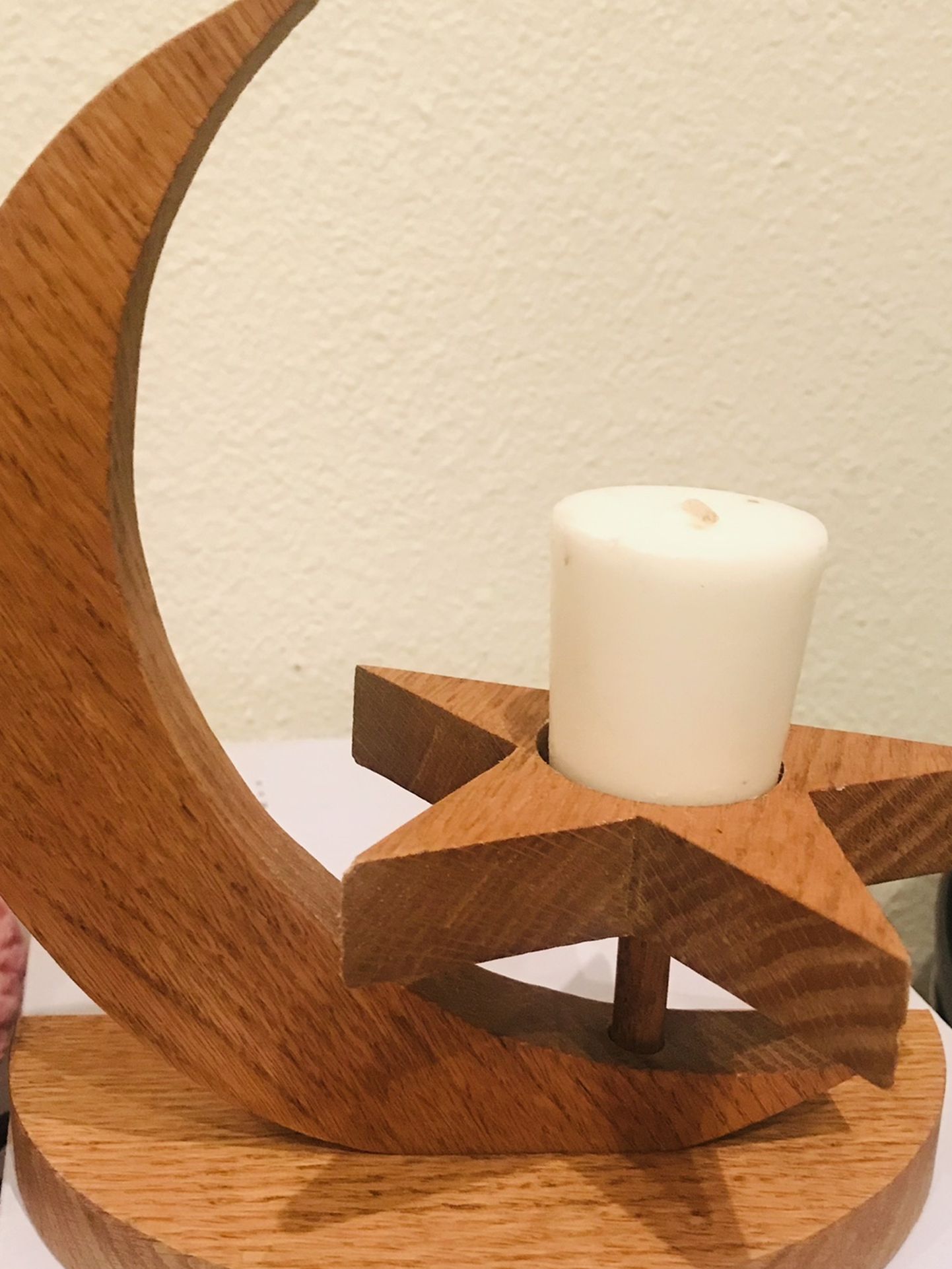 Handmade Wooden Moon & Star Candle Holder