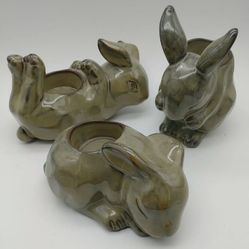 Partylite Bunny Rabbits Tea Light Candle Holders Retired Green Mottle Set Of 3