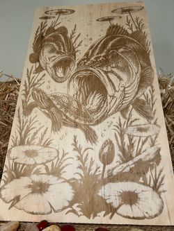 Wood Engraved Pond Wildlife Art Panel large mouth passing turtle 11 x 19”