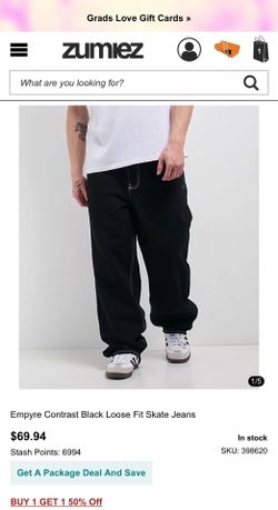 Empyre Contrast Black Loose Fit Skate Jeans