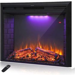 36'' Electric Fireplace Insert, Retro Recessed Fireplace Heater with Fire Cracking Sound, Remote Control & Timer, 750/1500W, Black