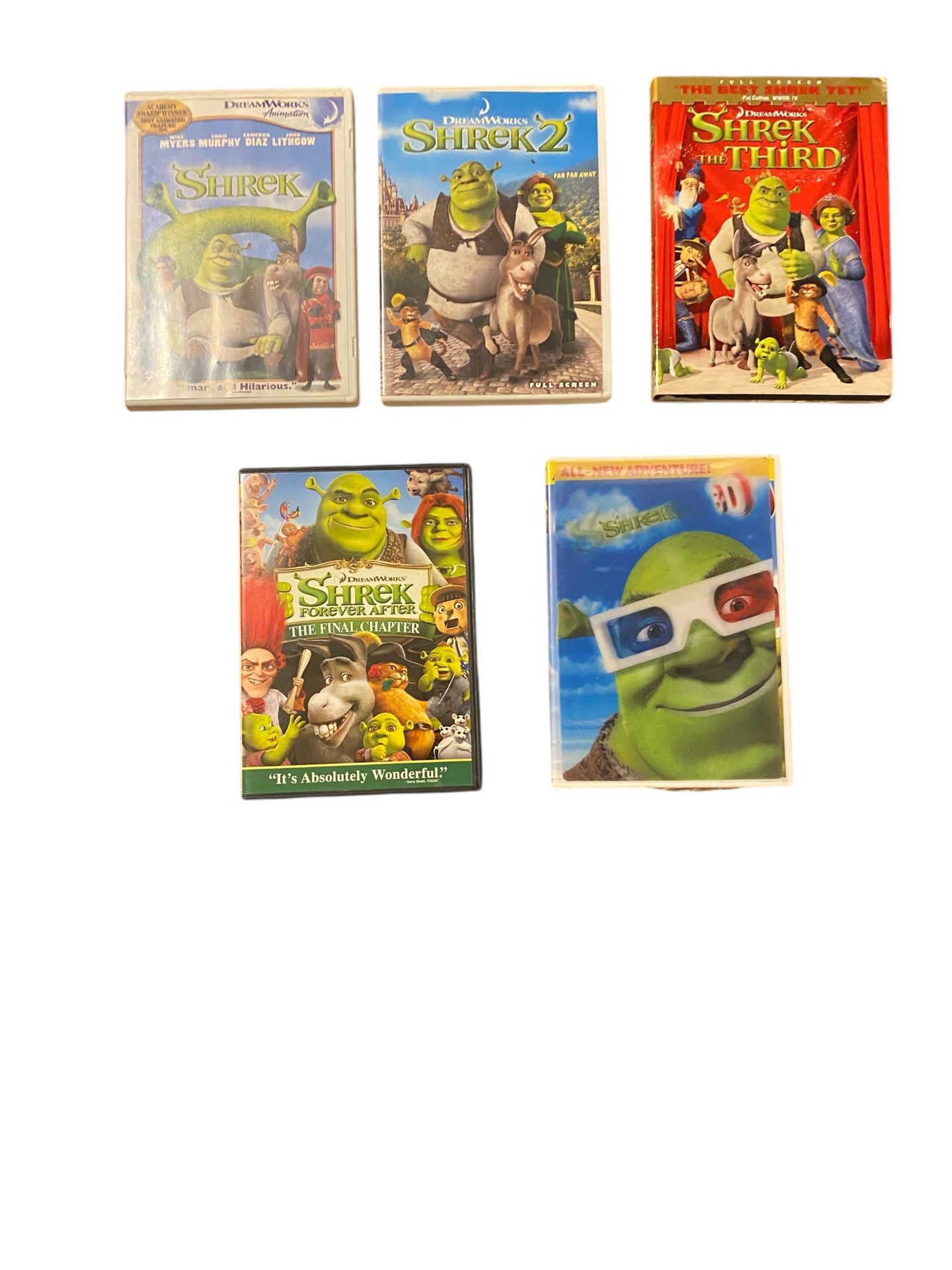 Shrek DVD Lot Of 5 Movies 1,2,3 The Final Chapter And Shrek 3D