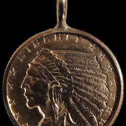 1910 Indian Head Gold Coin In Bezel Pendant