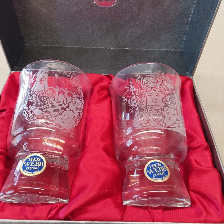 GORGEOUS LOOKING SET OF VINTAGE THOMAS  WEBB CRYSTAL GLASSES  NEVER BEEN USED SUPER NICE 