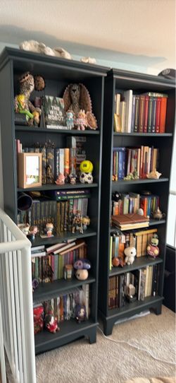 Lommarp IKEA Dark Green Wood Bookcases with Brass Hardware