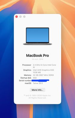 Space gray Apple Macbook Pro 16" 32GB 1TB 2.3Ghz 8-core i9 Radeon Pro
