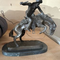 Frederic Remington "Bronco Buster" Bronze Cowboy & Horse Statue