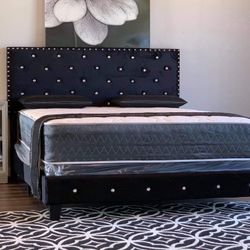 Brand New Black King Size Velvet Bed Frame With New Mattress/Fast Delivery