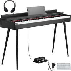 88 Key Digital Piano, Hammer-Action Full Desk Weighted Keyboard Transforms Between Desk Cover Electric Piano and Vanity, Piano Keyboard with Stand, 25