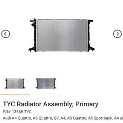 NEW TYC 13665 Radiator Fits select: 2018-2020 AUDI Q5, 2017-2020 AUDI A4