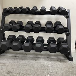 Dumbbell Set 5lb - 50lb With Heavy Duty 3 Tier Rack Brand New🏋🏽‍♂️  In The Box📦