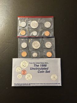 Coins - 1998 uncirculated Mint set - contains 10 coins in original men packaging – 5 Philadelphia mint and 5 Denver mint