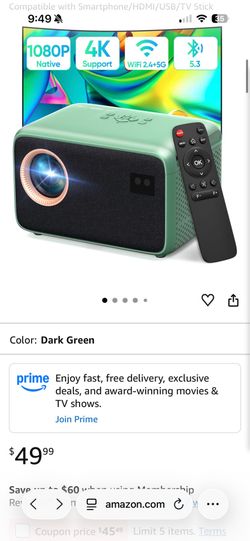 New Mini Projector with Wifi and Bluetooth, Full HD 1080P Portable Projector 4K Support, Electric Focus & Auto Keystone Projector Compatible with Smar