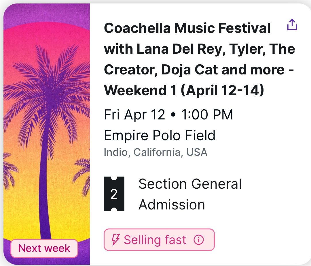 Coachella Tickets For Sunday 2 Available