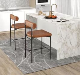 New Set of 2 Costaway 26” Brown Feaux Leather Counter Height Dining Barstool Chairs  