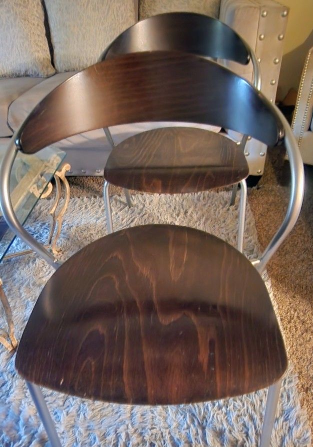 2 Sturdy Wood And Metal Chairs In Good Conditionp 